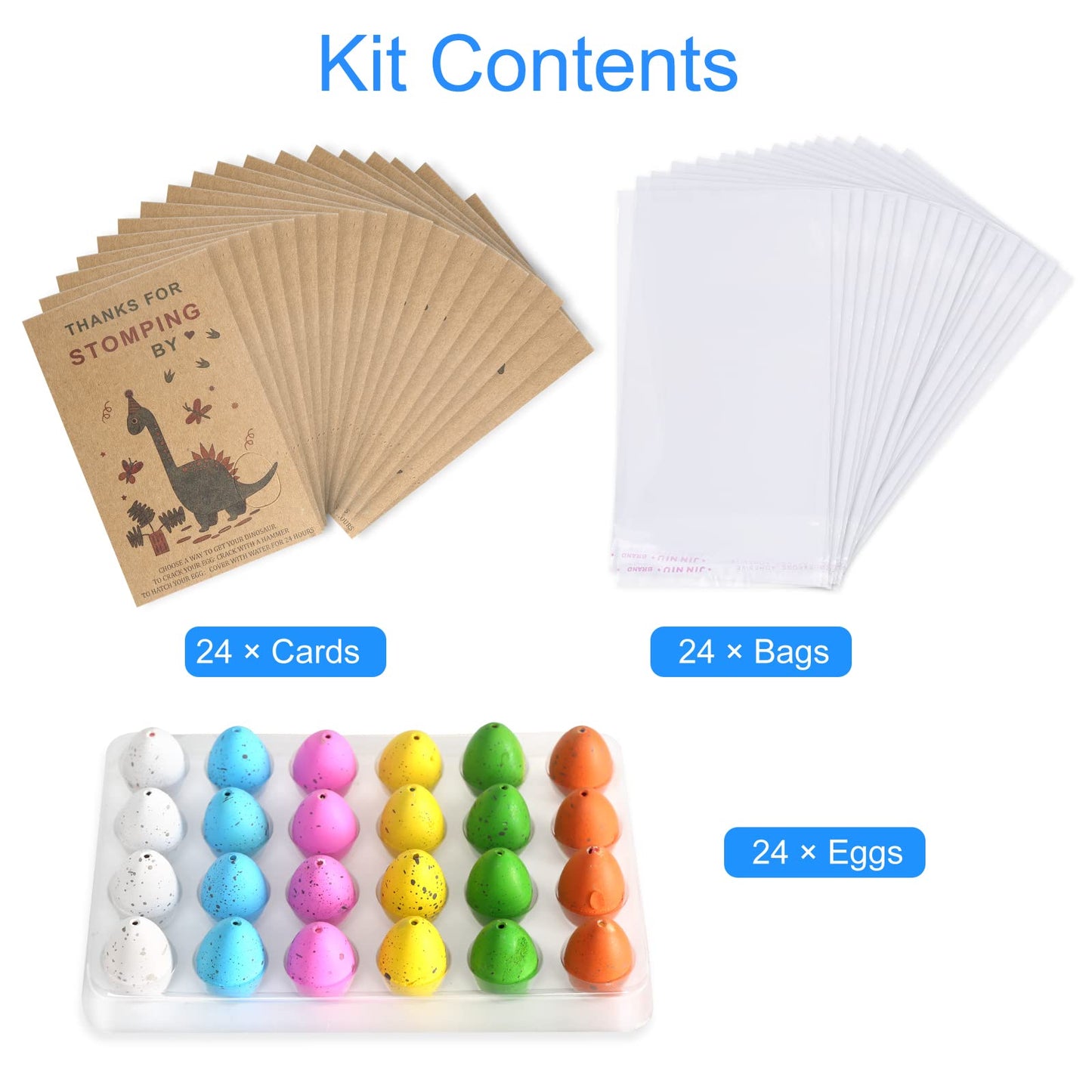 FASBET Dinosaur Party Favors – 24 Dino Eggs with Hatching Cards for Kids