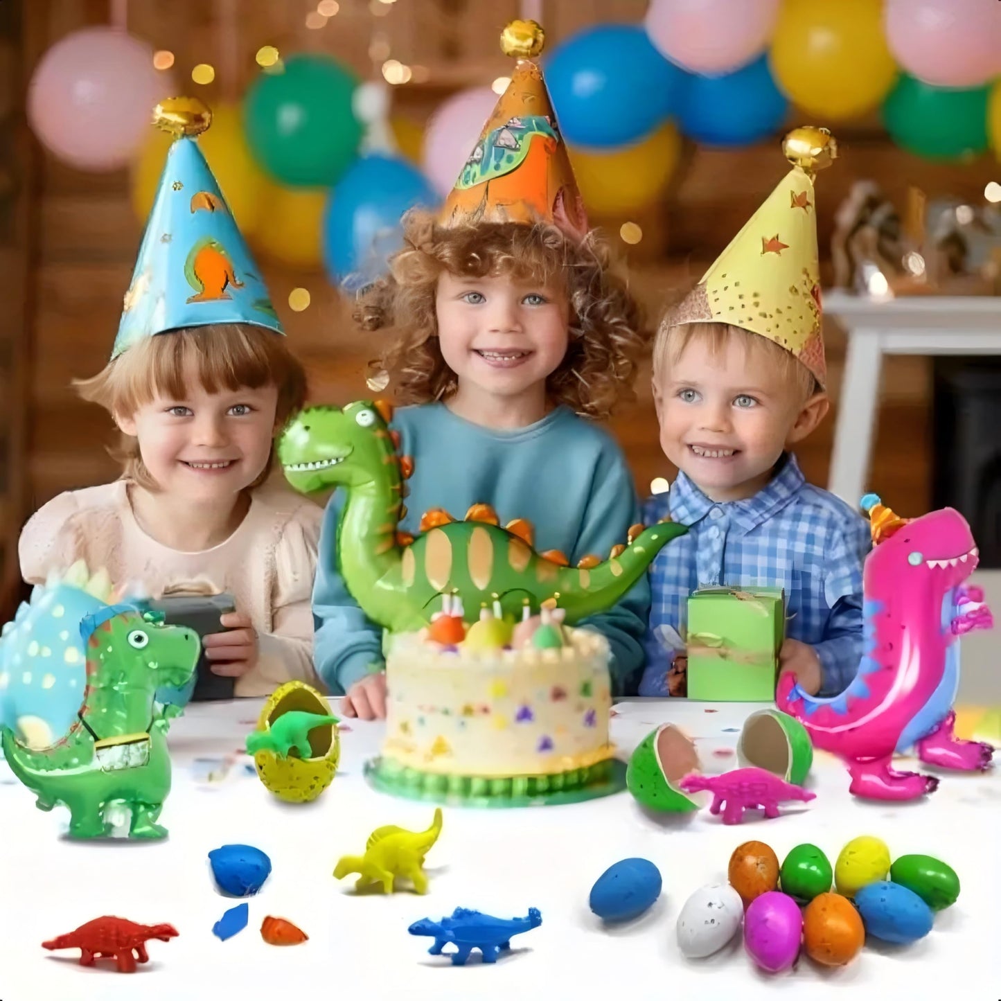 FASBET Dinosaur Party Favors – 24 Dino Eggs with Hatching Cards for Kids