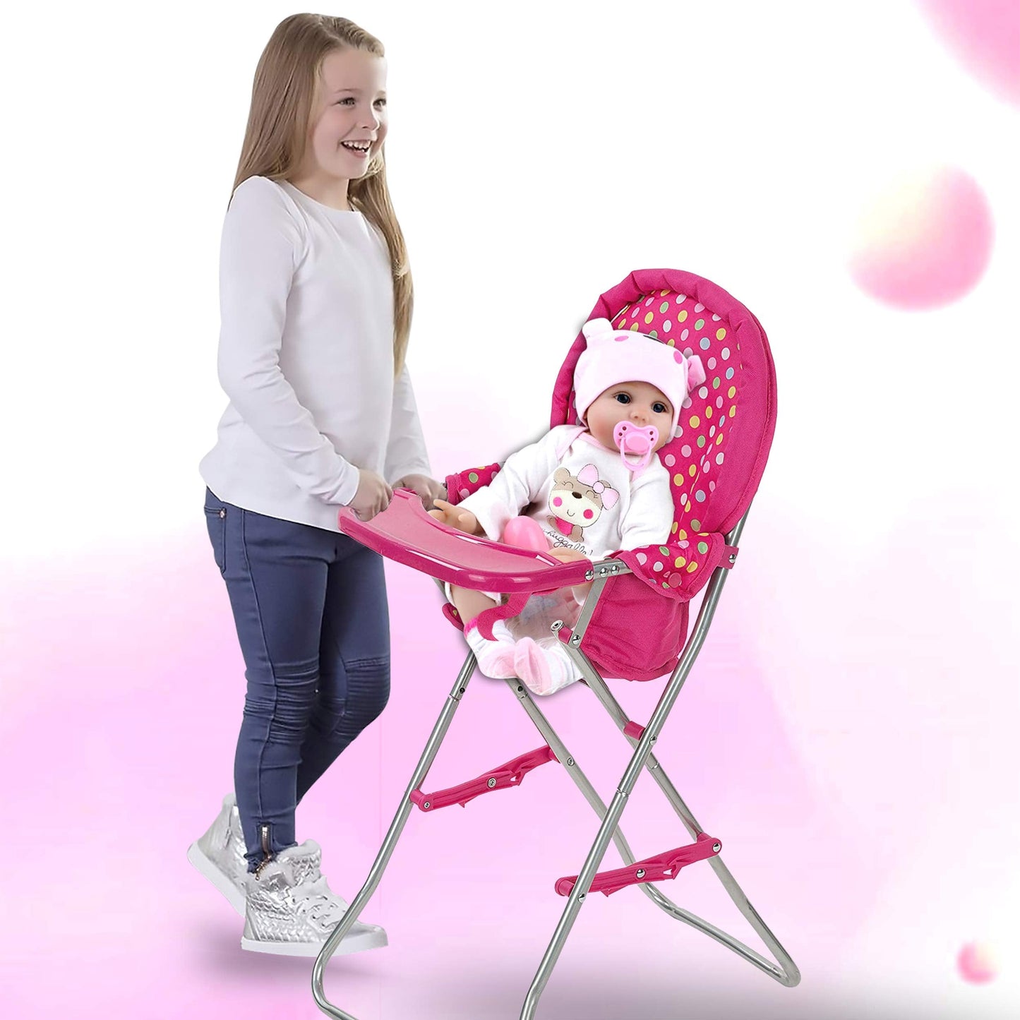 Fash N Kolor Baby Doll High Chair, Pink – Fits 18-Inch Dolls