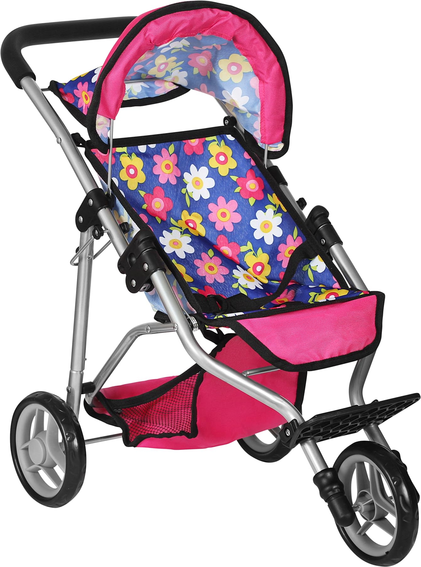 Fash N Kolor Baby Doll Stroller – Adjustable Canopy, Storage Basket, Foldable Pram for Dolls