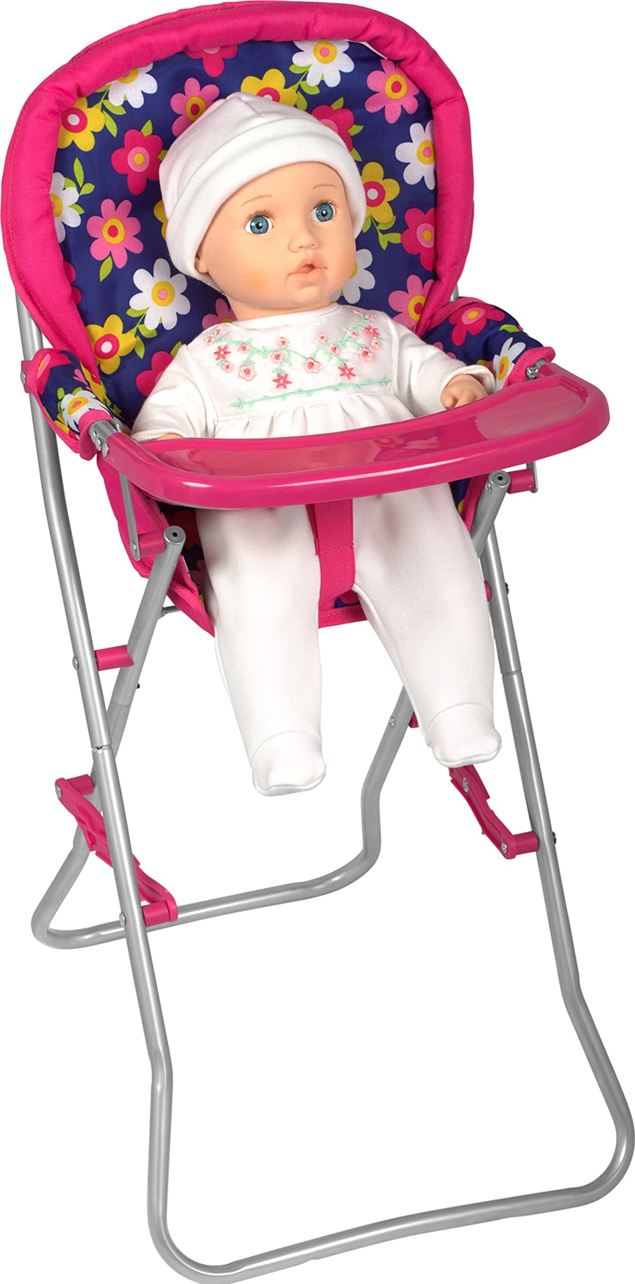 Fash N Kolor Baby Doll High Chair with Tray for 18-Inch Dolls – Flower Print & Foldable