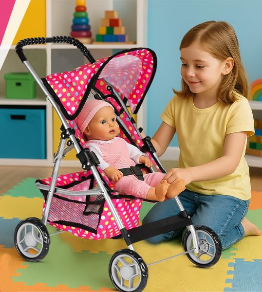 Fash N Kolor Deluxe Doll Stroller – Polka Dot Design, Bigger Wheels