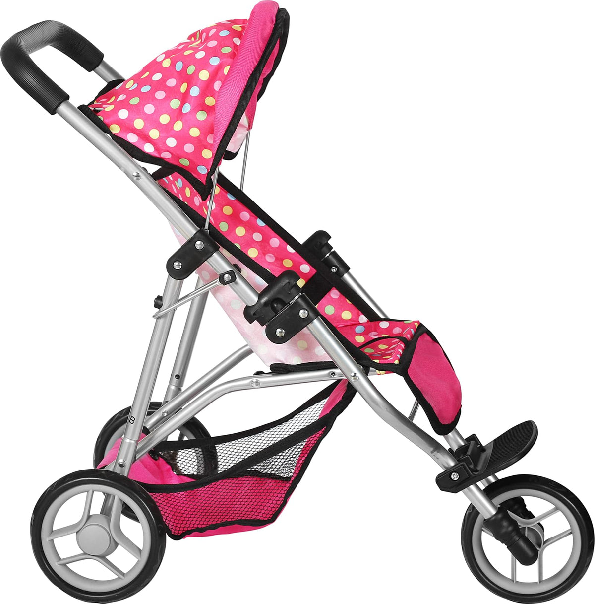 Fash N Kolor Denim Pink Baby Doll Stroller – Adjustable Canopy & Toy Storage