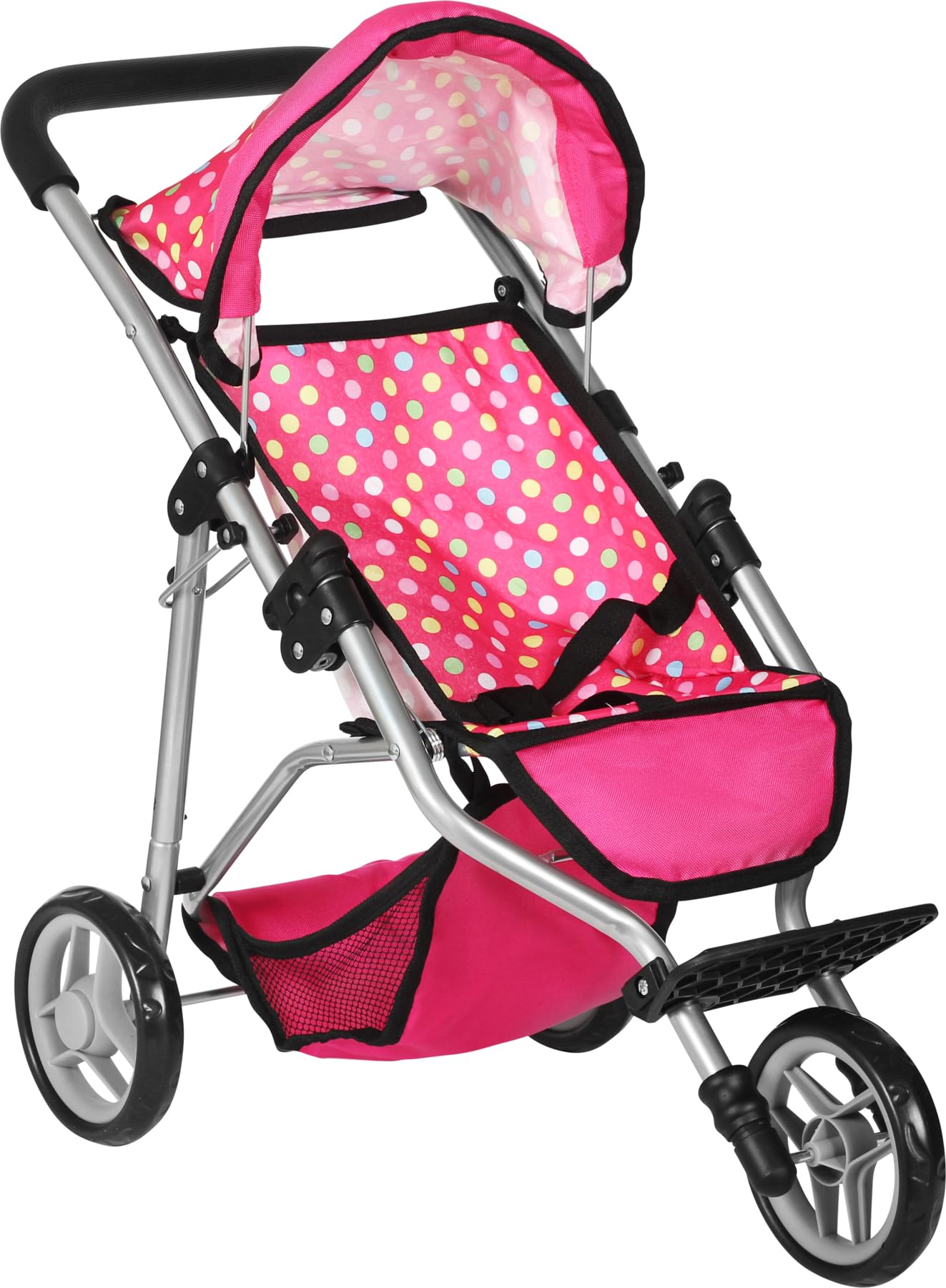 Fash N Kolor Denim Pink Baby Doll Stroller – Adjustable Canopy & Toy Storage
