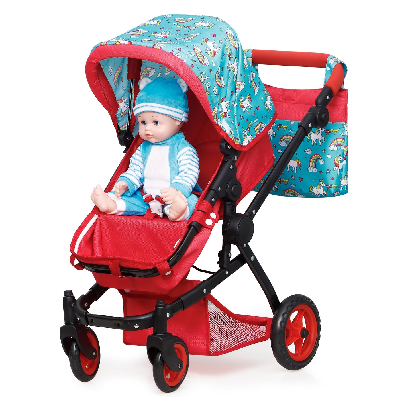 Fash n Kolor Baby Doll Stroller Unicorn Foldable Pram – 18-Inch Doll Accessory | 2023 Limited Edition
