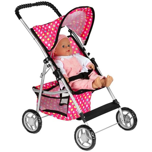 Fash N Kolor Deluxe Doll Stroller – Polka Dot Design, Bigger Wheels