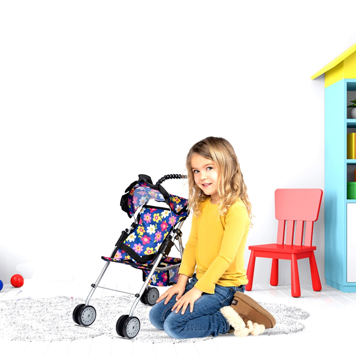 Fash N Kolor My First Doll Stroller – Foldable 18-inch Doll Pram with Safety Belt