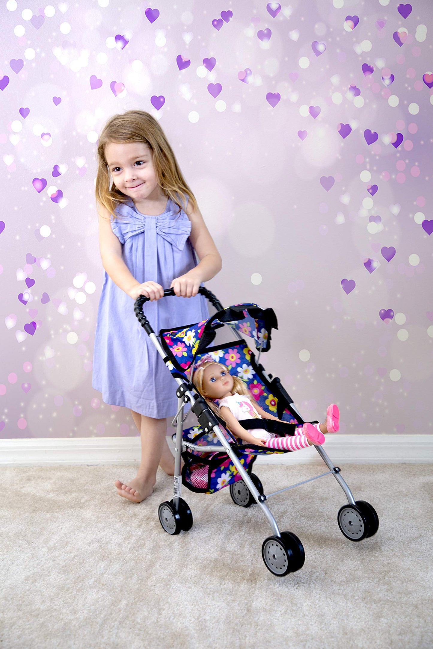 Fash N Kolor My First Doll Stroller – Foldable 18-inch Doll Pram with Safety Belt