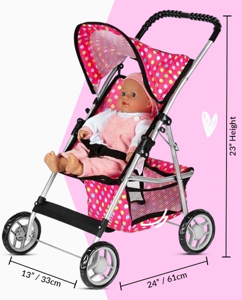 Fash N Kolor Deluxe Doll Stroller – Polka Dot Design, Bigger Wheels