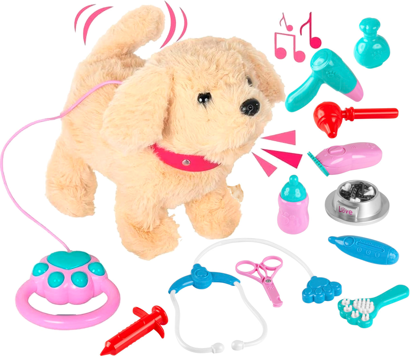Fash N Kolor Electronic Plush Puppy - Interactive Walking & Barking Toy with Remote Leash