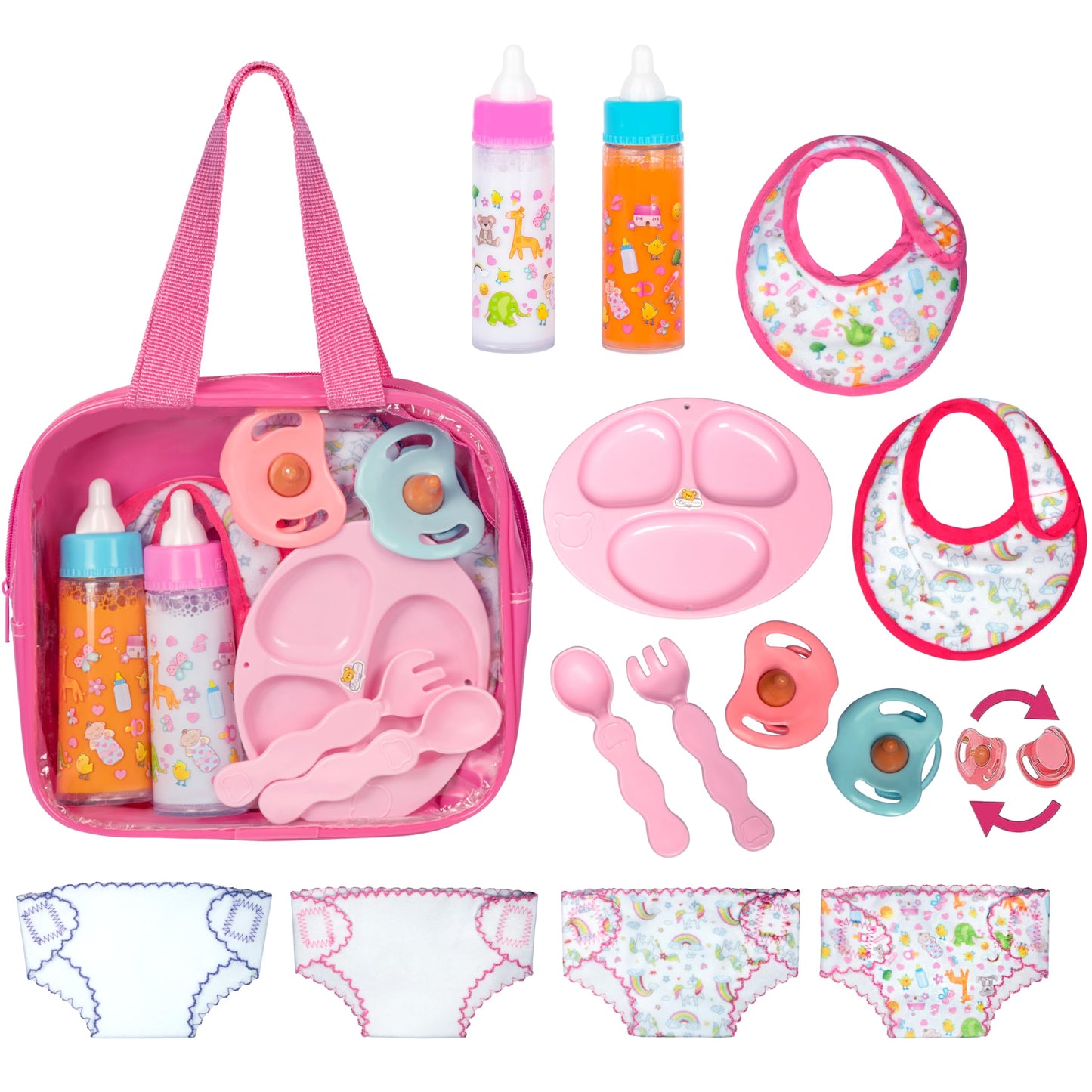 Fash N Kolor My Sweet Baby 13-Piece Doll Feeding & Diaper Bag Set – Pretend Play Kit for 12-18 Inch Dolls
