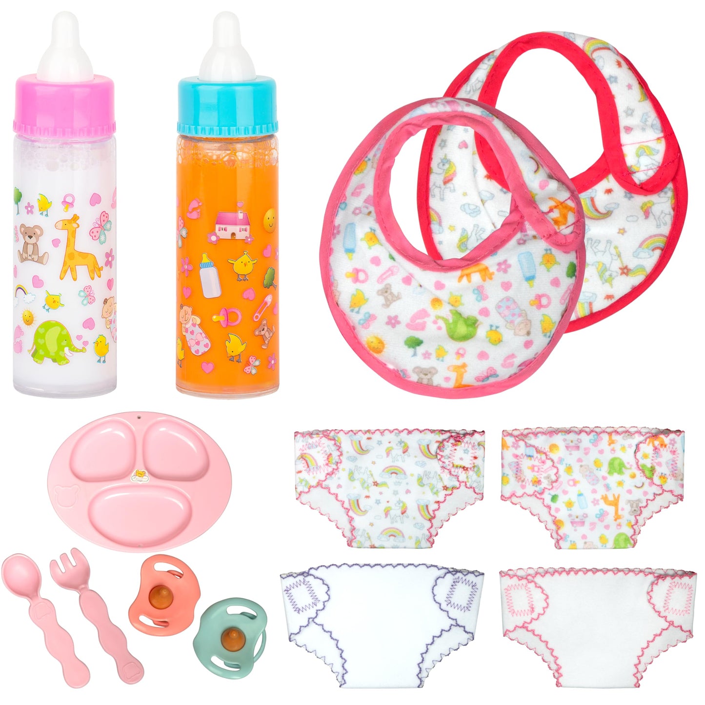 Fash N Kolor My Sweet Baby 13-Piece Doll Feeding & Diaper Bag Set – Pretend Play Kit for 12-18 Inch Dolls