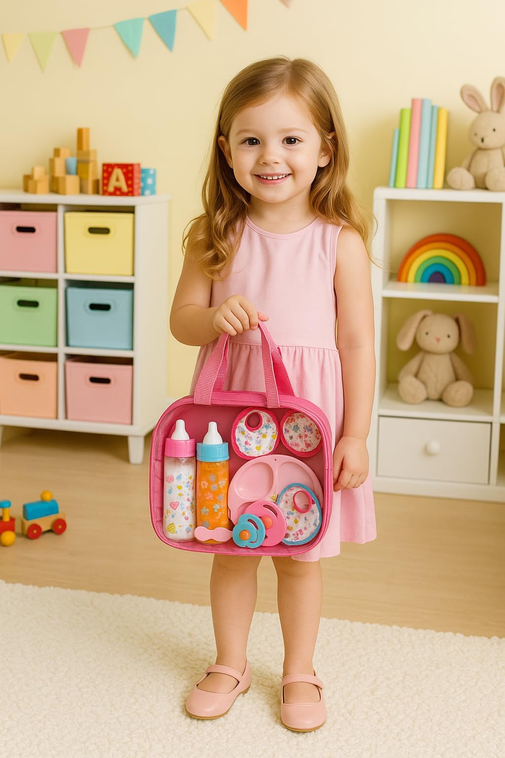 Fash N Kolor My Sweet Baby 13-Piece Doll Feeding & Diaper Bag Set – Pretend Play Kit for 12-18 Inch Dolls