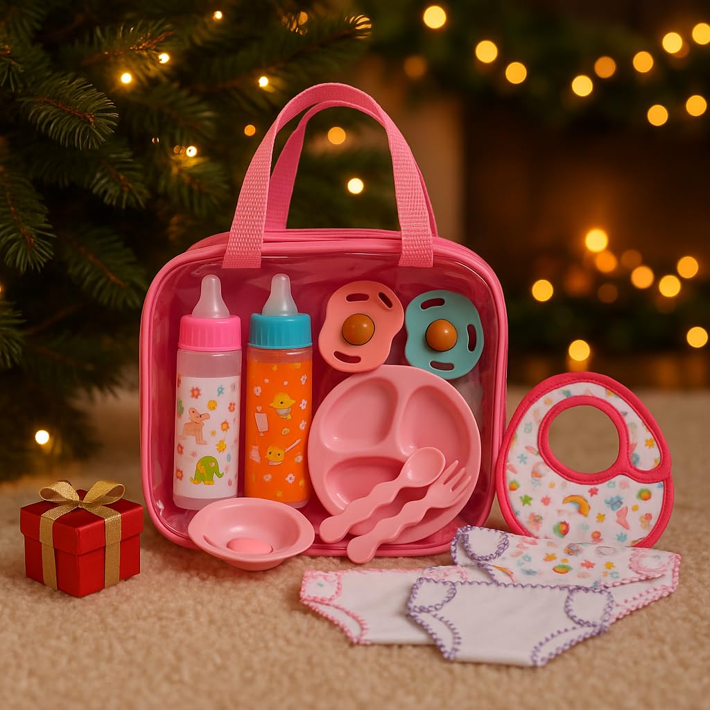 Fash N Kolor My Sweet Baby 13-Piece Doll Feeding & Diaper Bag Set – Pretend Play Kit for 12-18 Inch Dolls