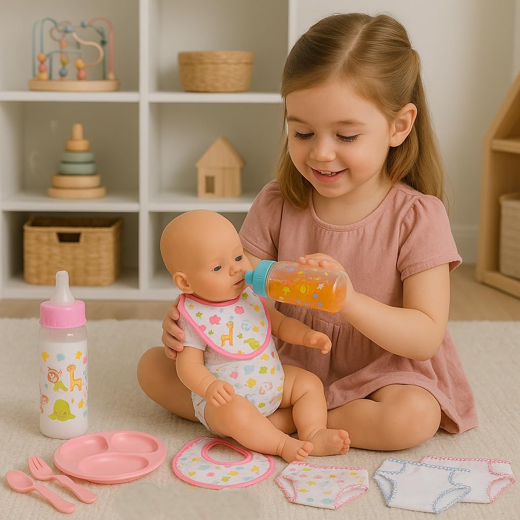 Fash N Kolor My Sweet Baby 13-Piece Doll Feeding & Diaper Bag Set – Pretend Play Kit for 12-18 Inch Dolls