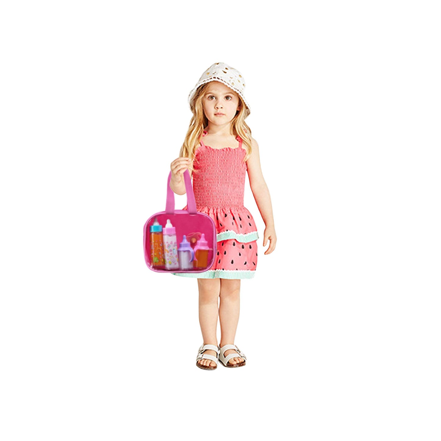 fash n kolor My Sweet Baby Doll Feeding Set – 6-Piece Doll Care Kit with Bottles, Pacifiers & Tote Bag