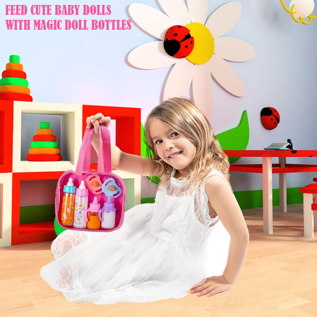 fash n kolor My Sweet Baby Doll Feeding Set – 6-Piece Doll Care Kit with Bottles, Pacifiers & Tote Bag