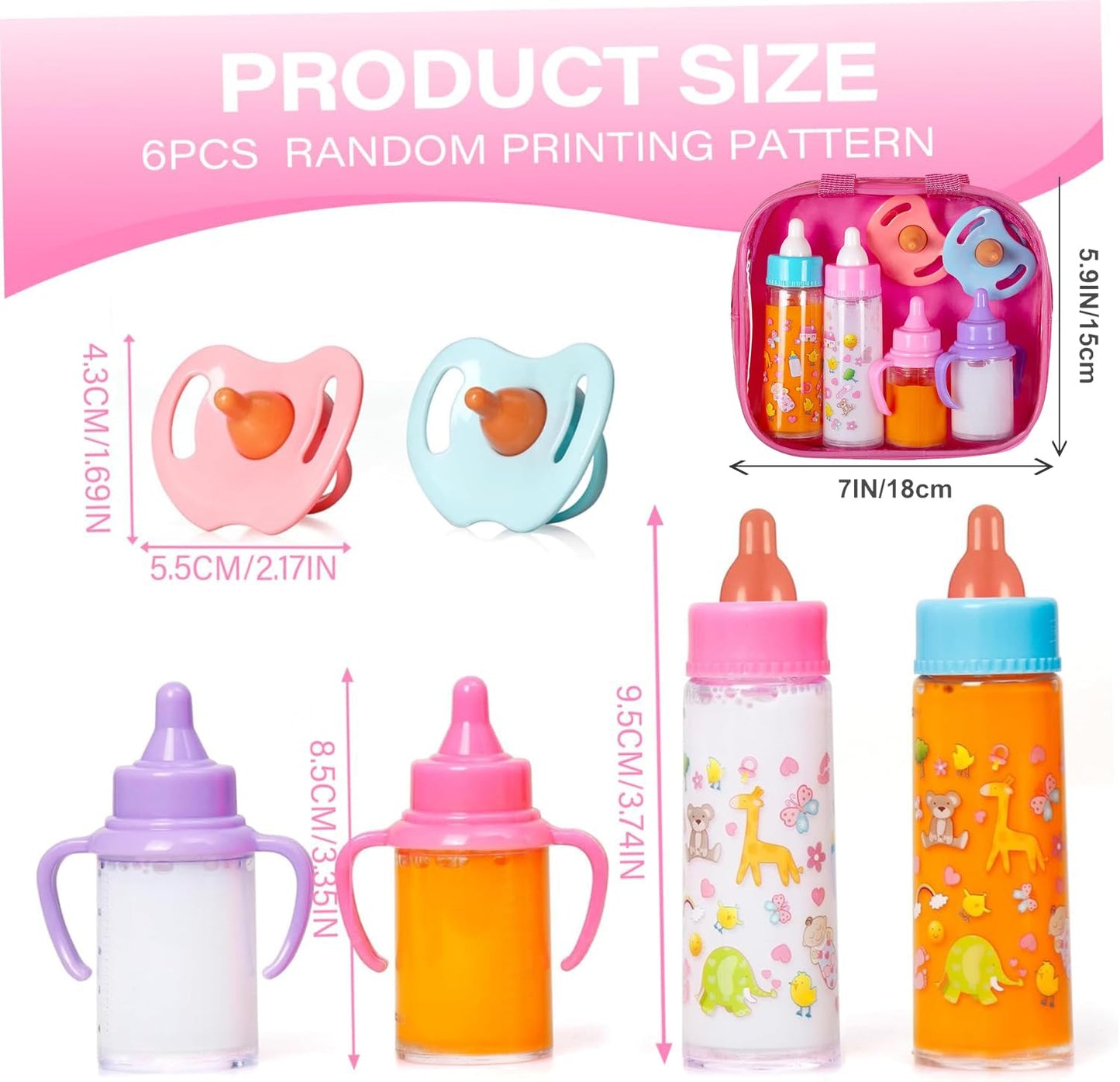 fash n kolor My Sweet Baby Doll Feeding Set – 6-Piece Doll Care Kit with Bottles, Pacifiers & Tote Bag