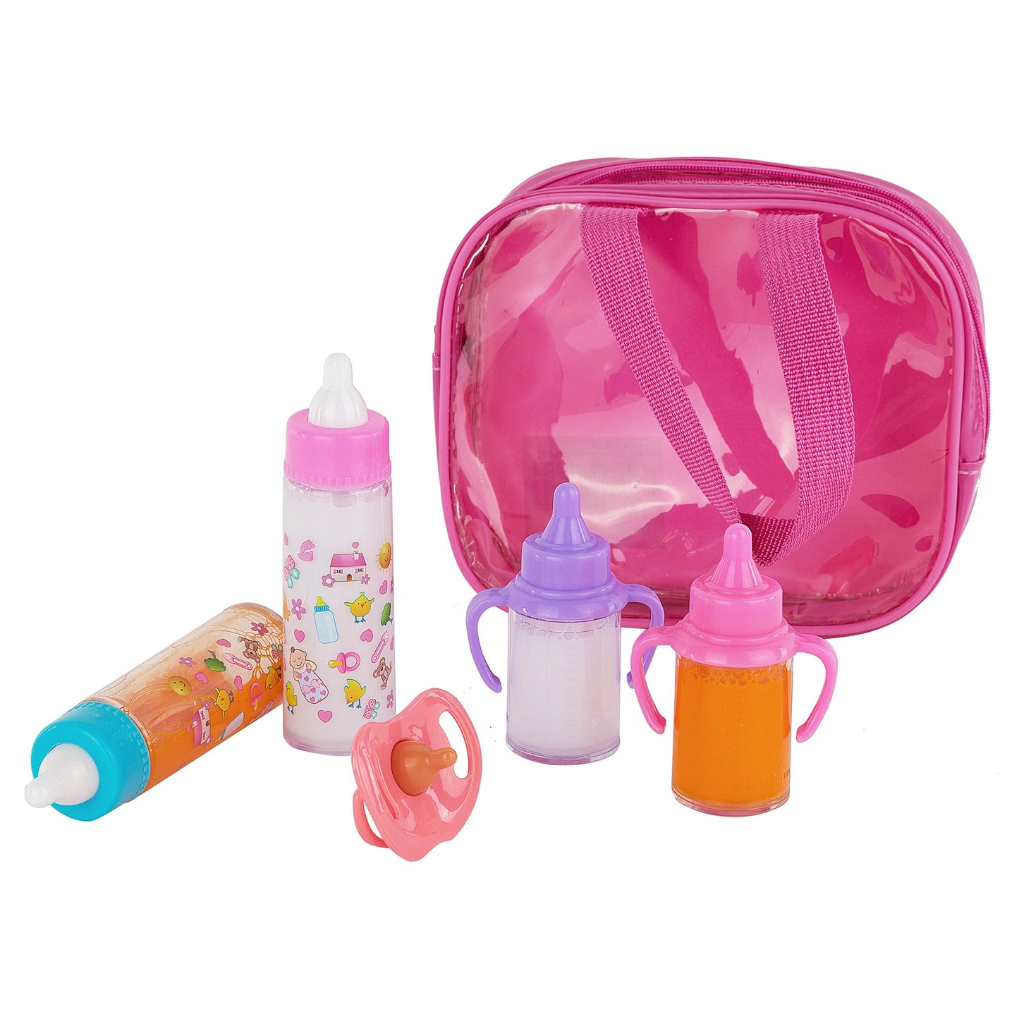 fash n kolor My Sweet Baby Doll Feeding Set – 6-Piece Doll Care Kit with Bottles, Pacifiers & Tote Bag