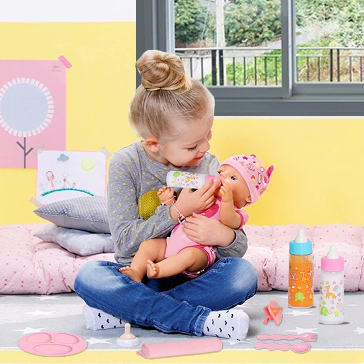 Fash N Kolor My Sweet Baby 13-Piece Doll Feeding & Diaper Bag Set – Pretend Play Kit for 12-18 Inch Dolls