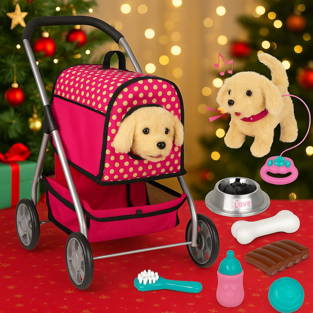 Fash N Kolor Puppy Doll Stroller – Remote-Control Walking & Barking Plush Toy for Kids