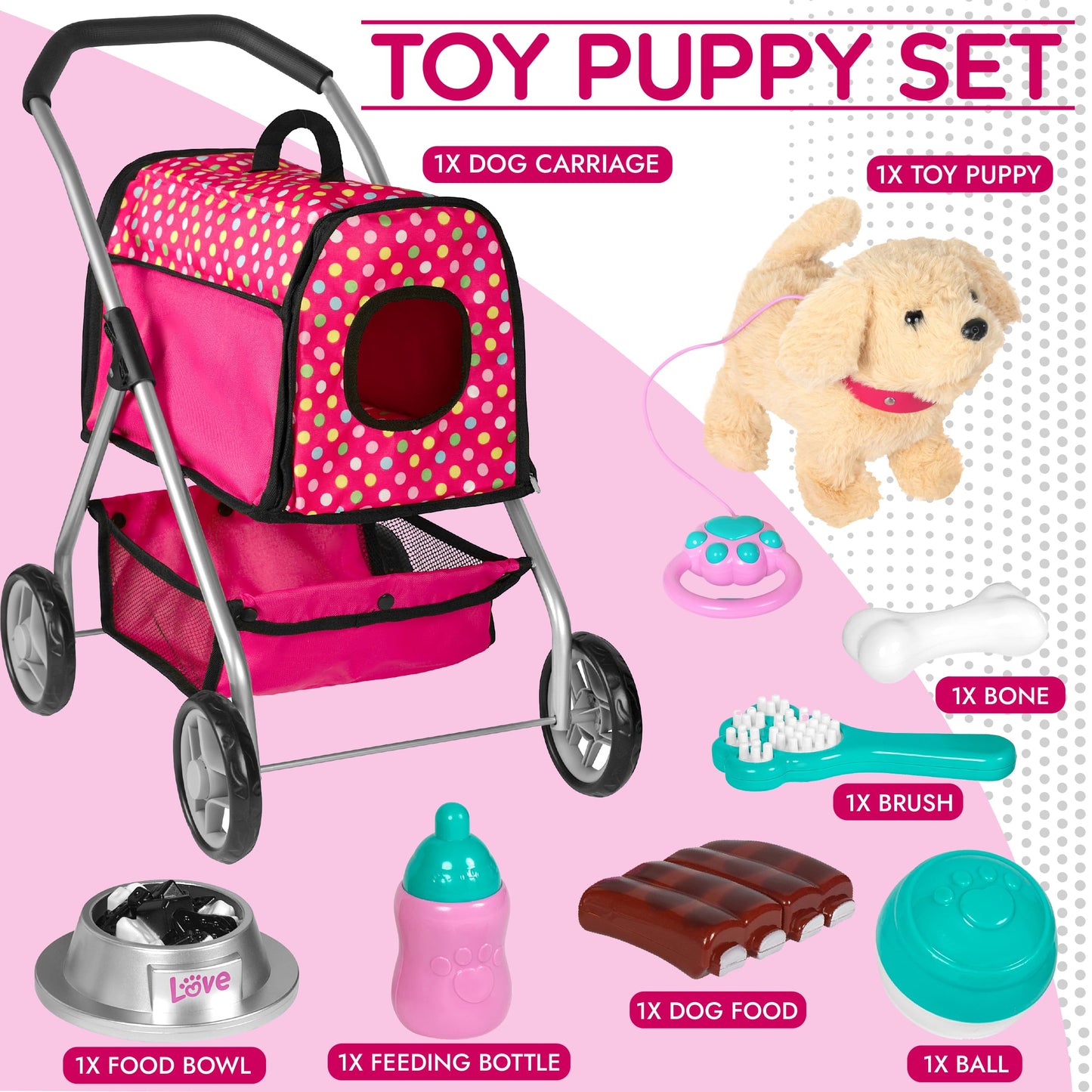 Fash N Kolor Puppy Doll Stroller – Remote-Control Walking & Barking Plush Toy for Kids