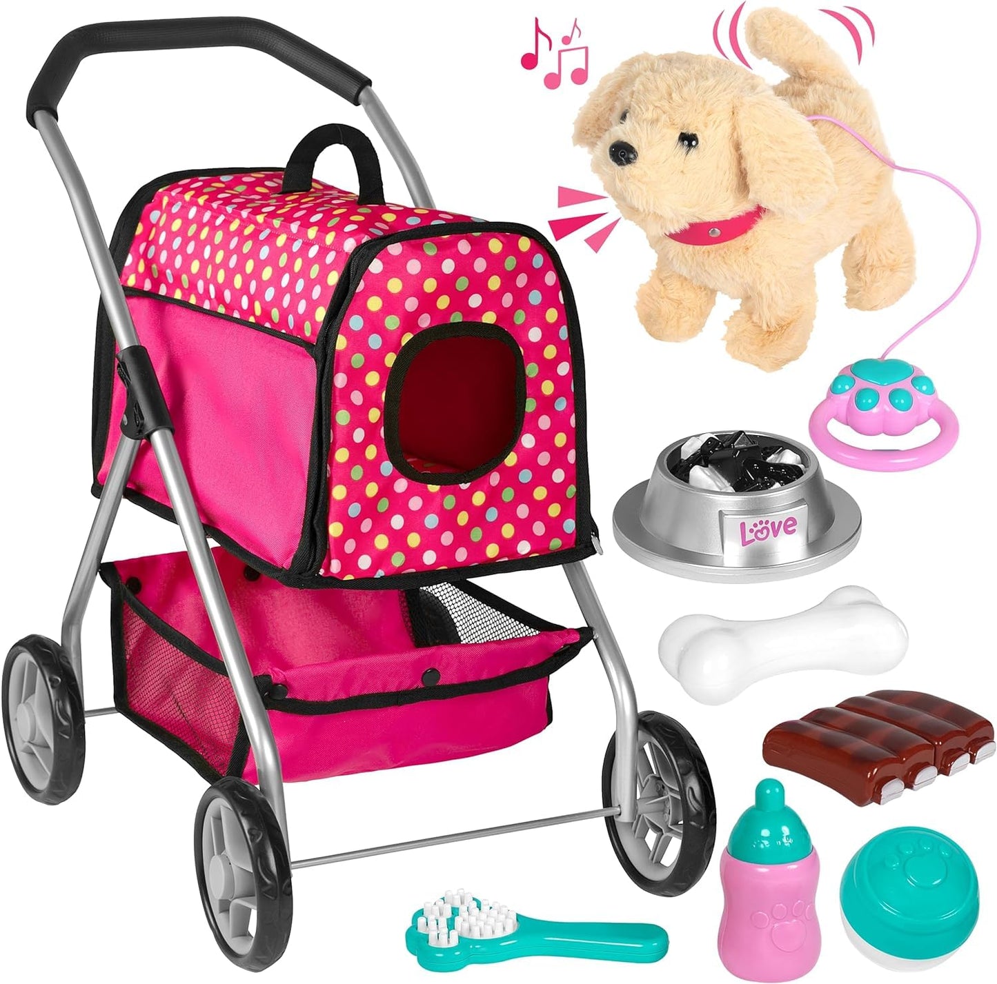 Fash N Kolor Puppy Doll Stroller – Remote-Control Walking & Barking Plush Toy for Kids