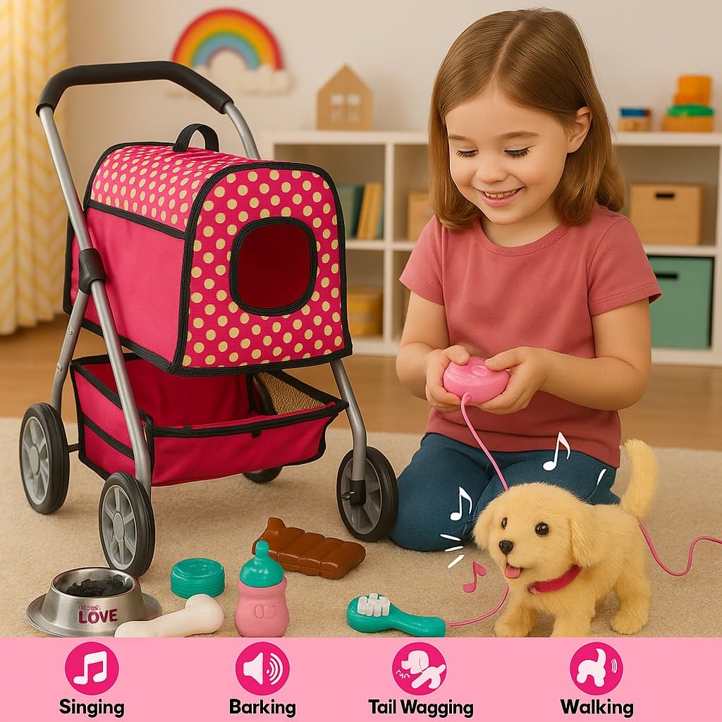 Fash N Kolor Puppy Doll Stroller – Remote-Control Walking & Barking Plush Toy for Kids