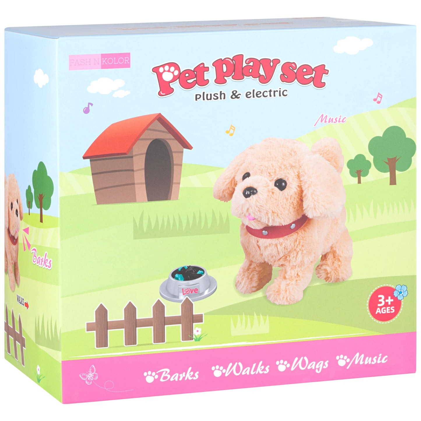 Fash N Kolor Electronic Plush Puppy - Interactive Walking & Barking Toy with Remote Leash