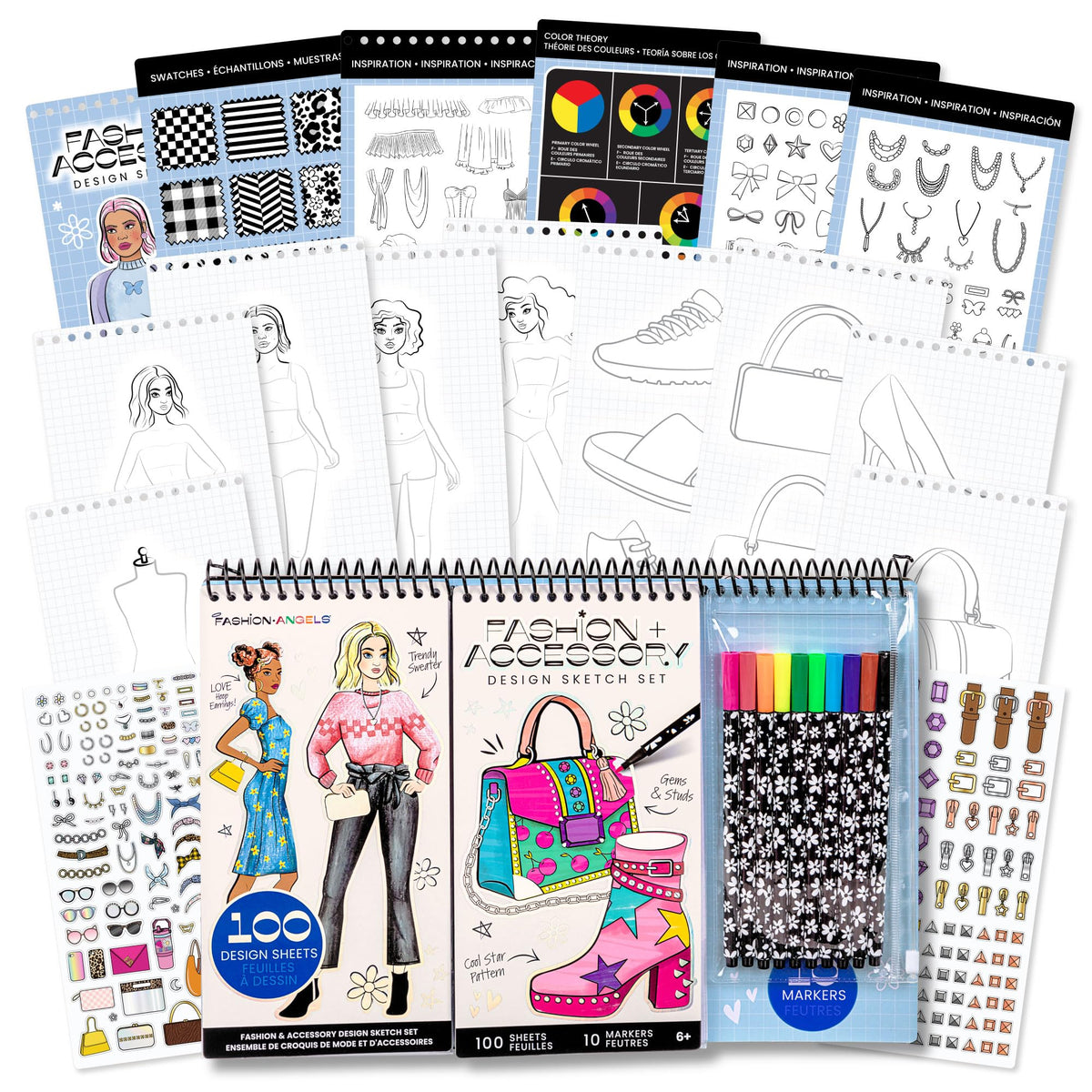 Fashion Angels Fashion & Accessory Design Sketch Set | 100 Sheets, Stickers & Markers
