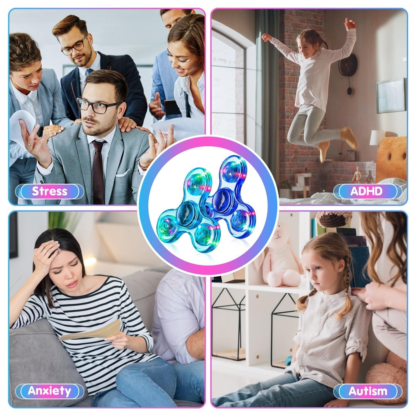 Fasray Fidget Spinner 2 Pack - Light Up Sensory Toys for Kids & Adults | Focus, Calm, Classroom Prizes