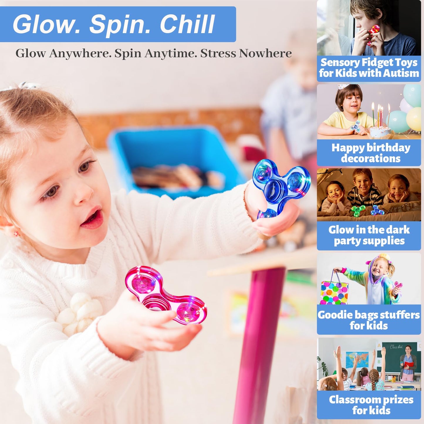 Fasray Fidget Spinner 2 Pack - Light Up Sensory Toys for Kids & Adults | Focus, Calm, Classroom Prizes