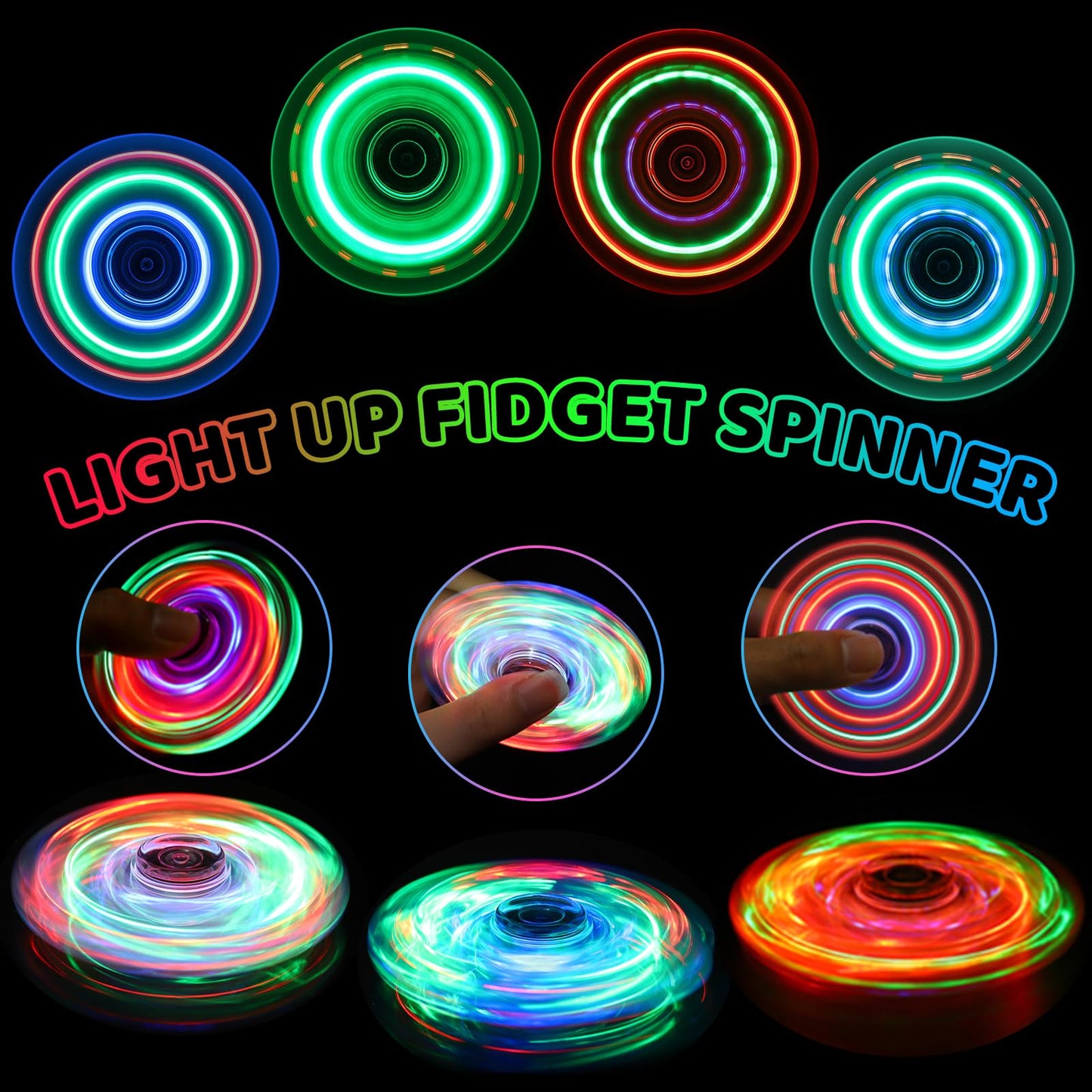 Fasray Fidget Spinner 2 Pack - Light Up Sensory Toys for Kids & Adults | Focus, Calm, Classroom Prizes