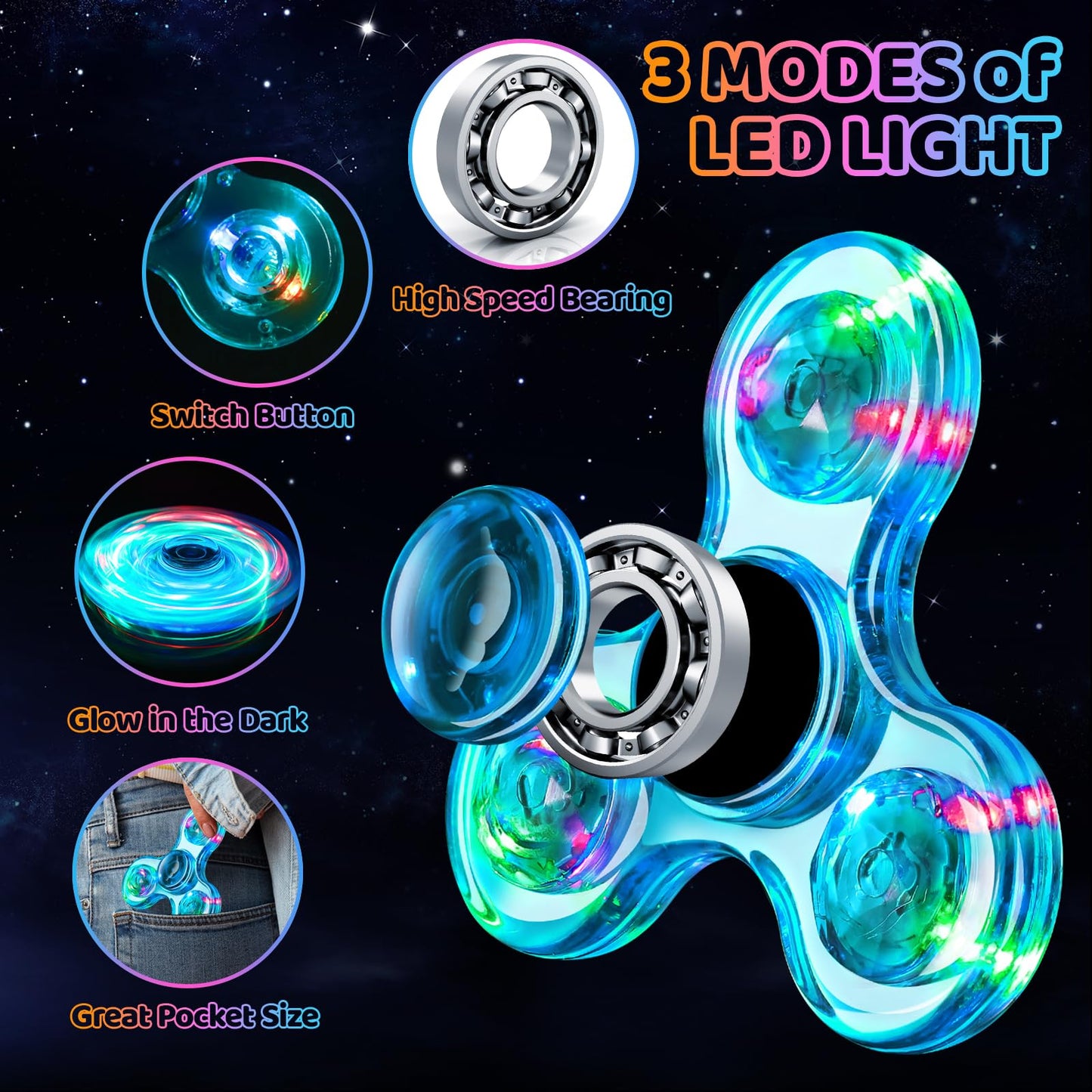Fasray Fidget Spinner 2 Pack - Light Up Sensory Toys for Kids & Adults | Focus, Calm, Classroom Prizes