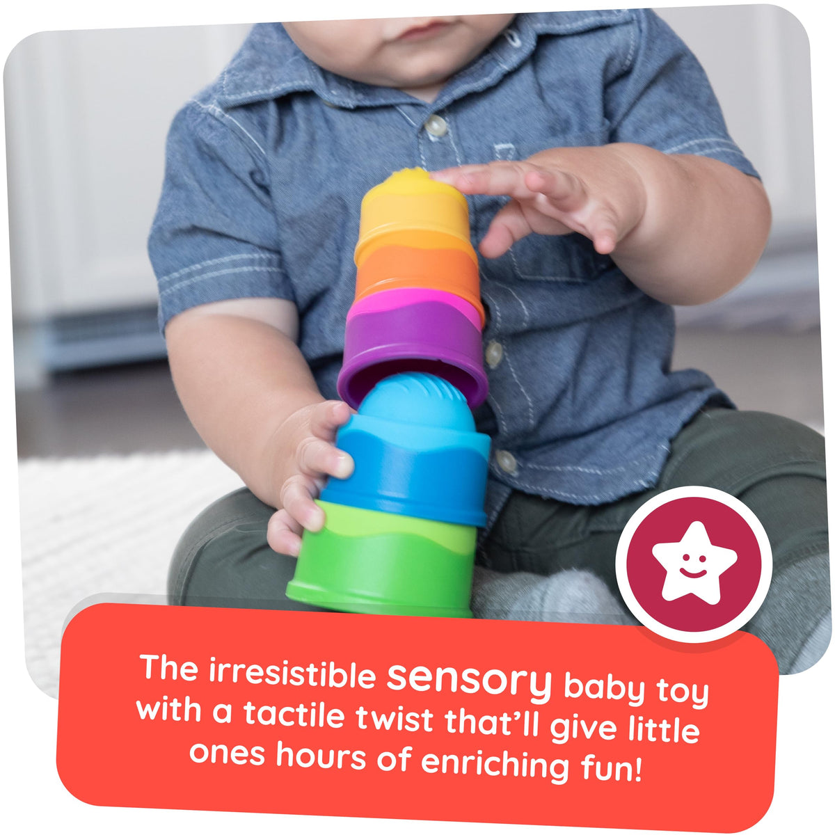 Fat Brain Toys Dimpl Stack Popping Stack & Nest Baby Toy – Sensory Fidget Toys for 6 Months+