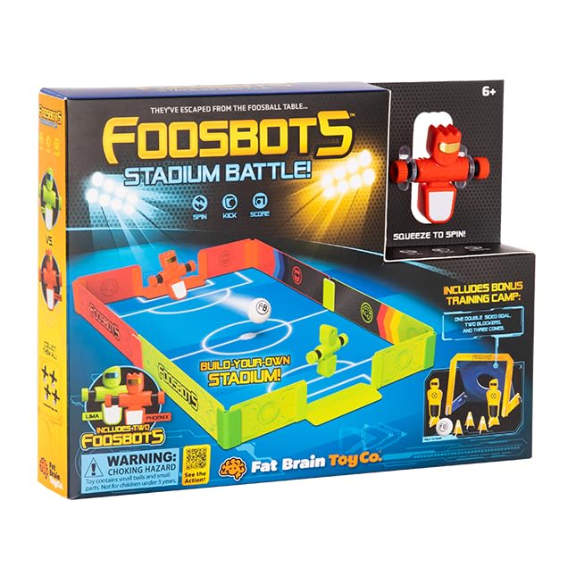 Fat Brain Toys Foosbots Stadium Battle Set – 2-Player Indoor Play for Ages 6+