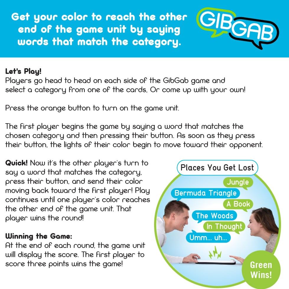 Fat Brain Toys GibGab – Fast-Paced Trivia Party Game for Kids & Adults, 2 Players
