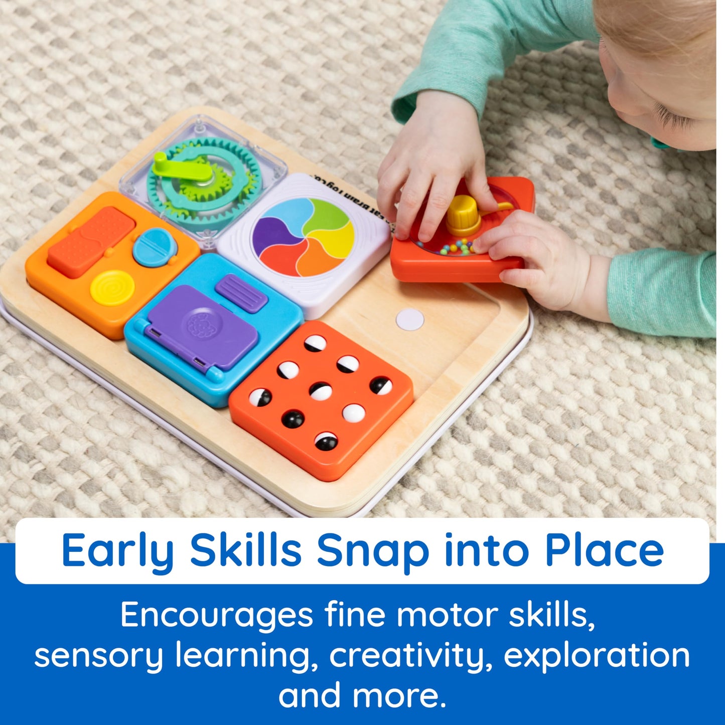 Fat Brain Toys PlayTab Essentials | Modular Sensory Busy Board for Toddlers 12 Months+