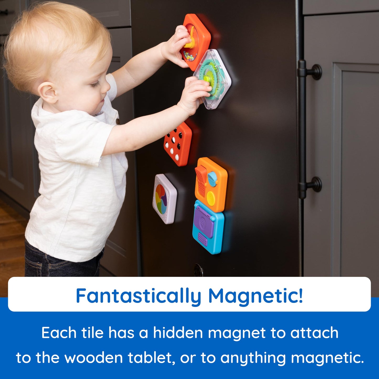 Fat Brain Toys PlayTab Essentials | Modular Sensory Busy Board for Toddlers 12 Months+
