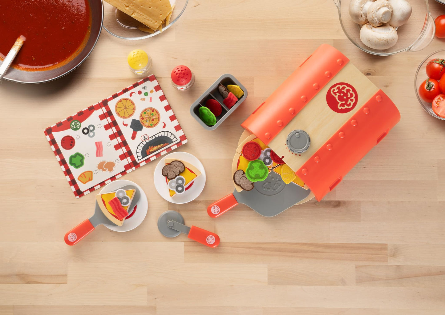 Fat Brain Toys Pretendables Backyard Pizza Oven Set | Kids Pizza Play & Storage