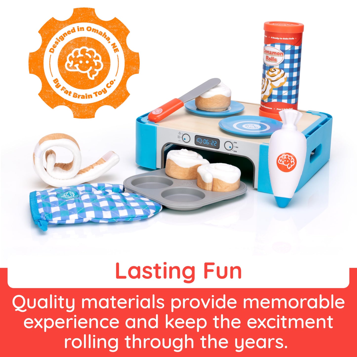 Fat Brain Toys Pretendables Cinnamon Roll Set – Pretend Play Food for Kids Aged 3-7