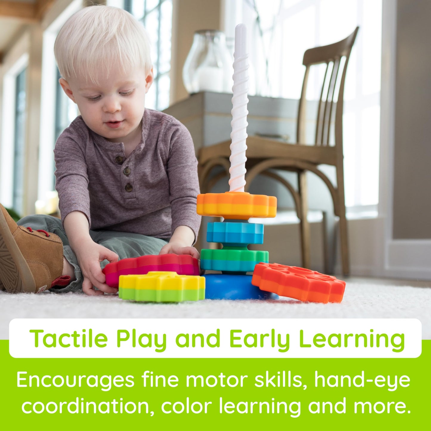 Fat Brain Toys SpinAgain – Stacking & Spinning Toy for Toddlers 1+