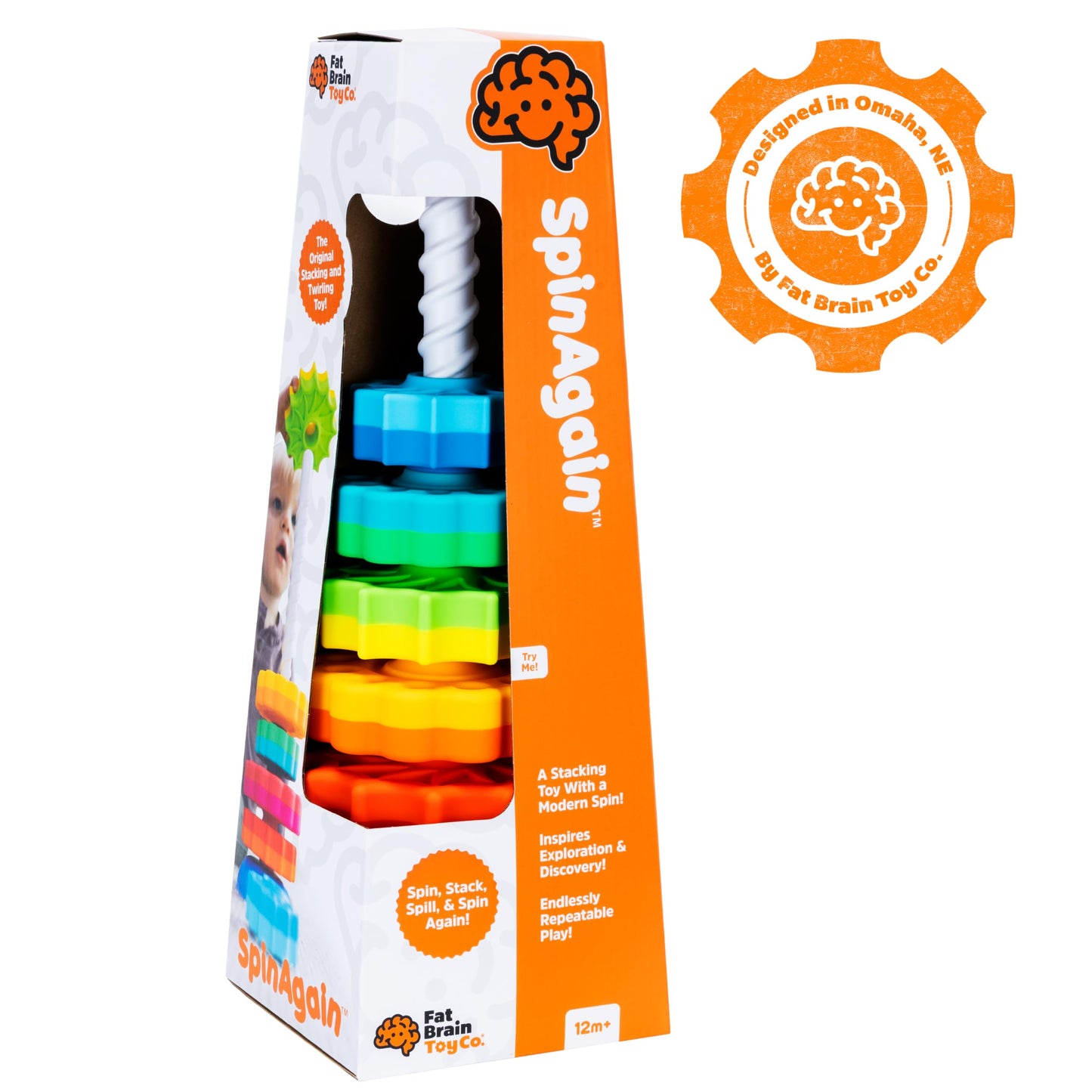 Fat Brain Toys SpinAgain – Stacking & Spinning Toy for Toddlers 1+