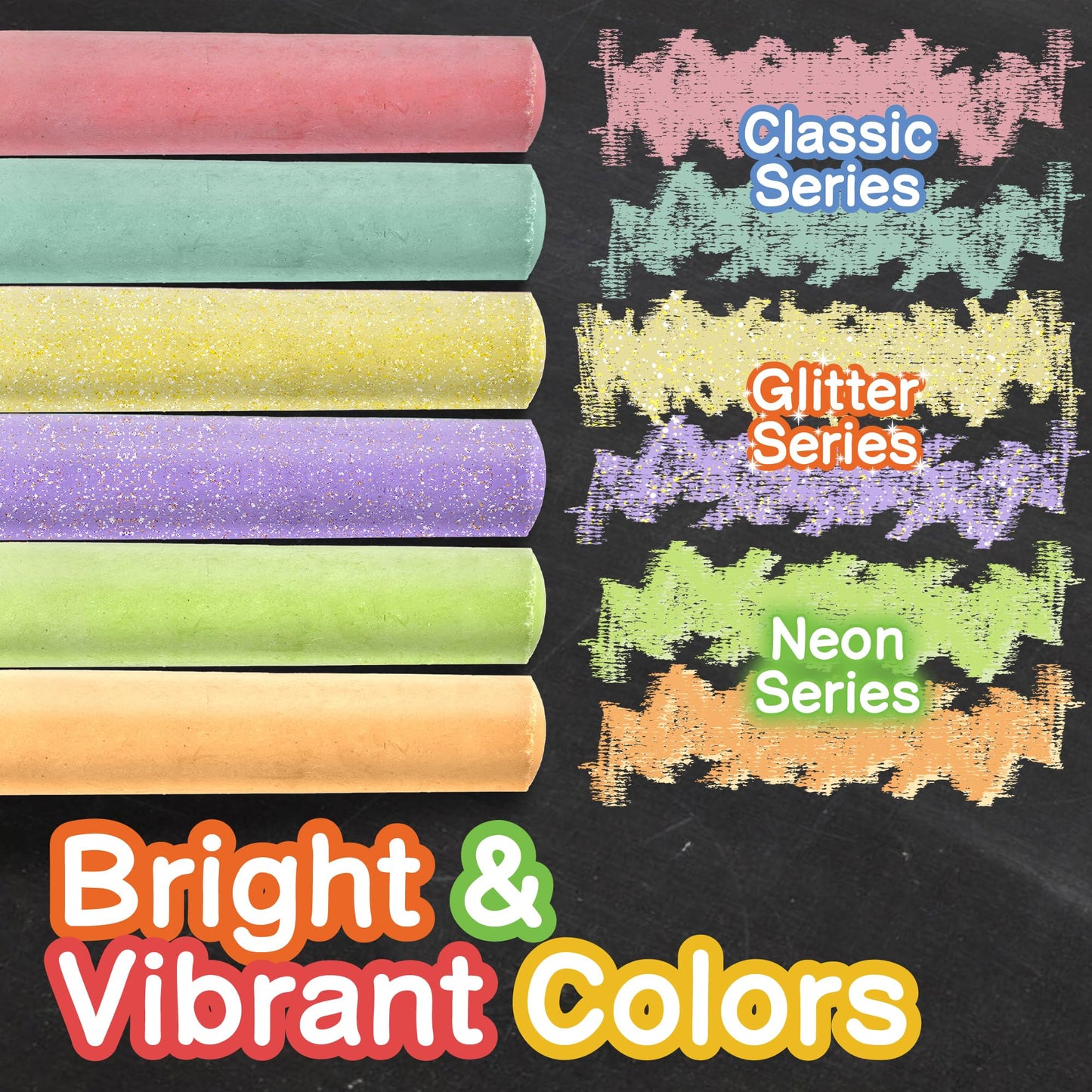 Fat Zebra Designs 160-Piece Sidewalk Chalk Set – 14 Colors, Neon & Glitter, Washable & Non-Toxic