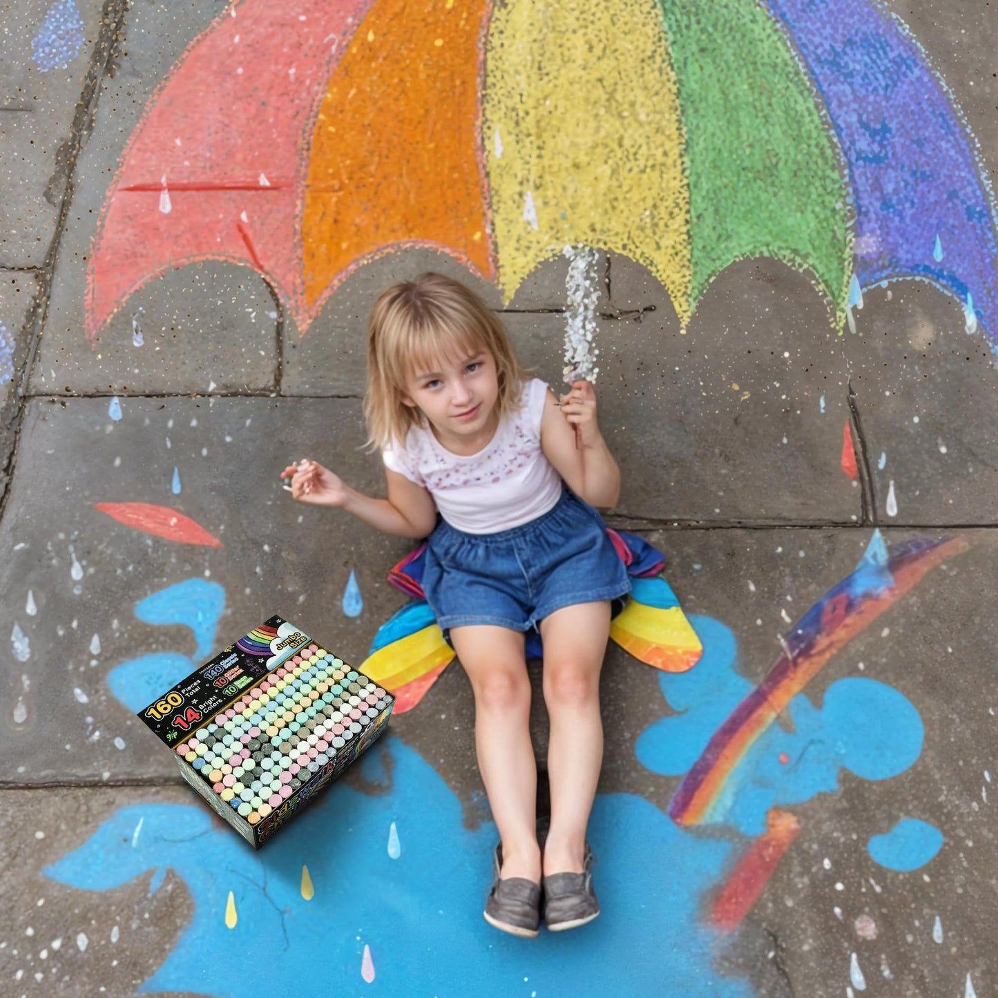 Fat Zebra Designs 160-Piece Sidewalk Chalk Set – 14 Colors, Neon & Glitter, Washable & Non-Toxic