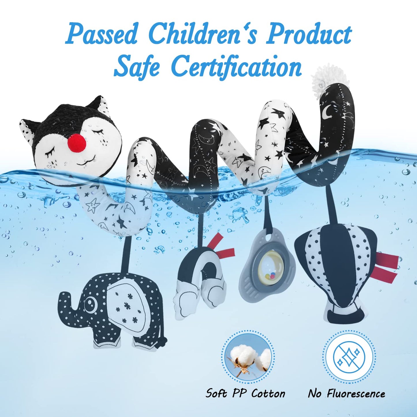 FATI Black & White High-Contrast Spiral Car Seat Toy for Babies 0-6 Months | Ideal Gift