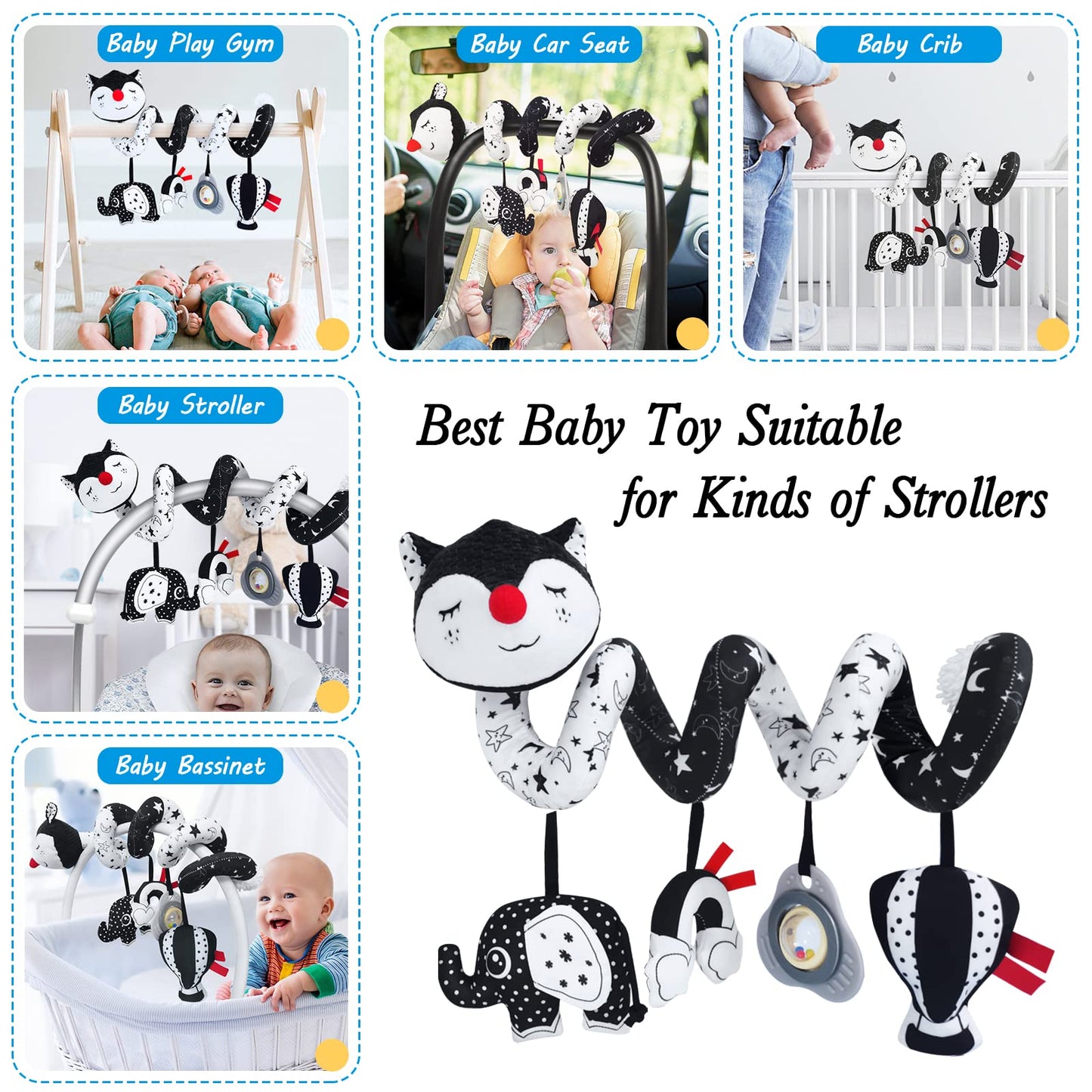 FATI Black & White High-Contrast Spiral Car Seat Toy for Babies 0-6 Months | Ideal Gift