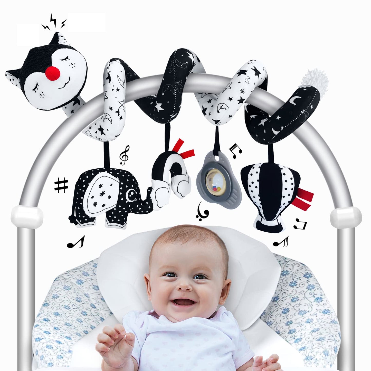 FATI Black & White High-Contrast Spiral Car Seat Toy for Babies 0-6 Months | Ideal Gift