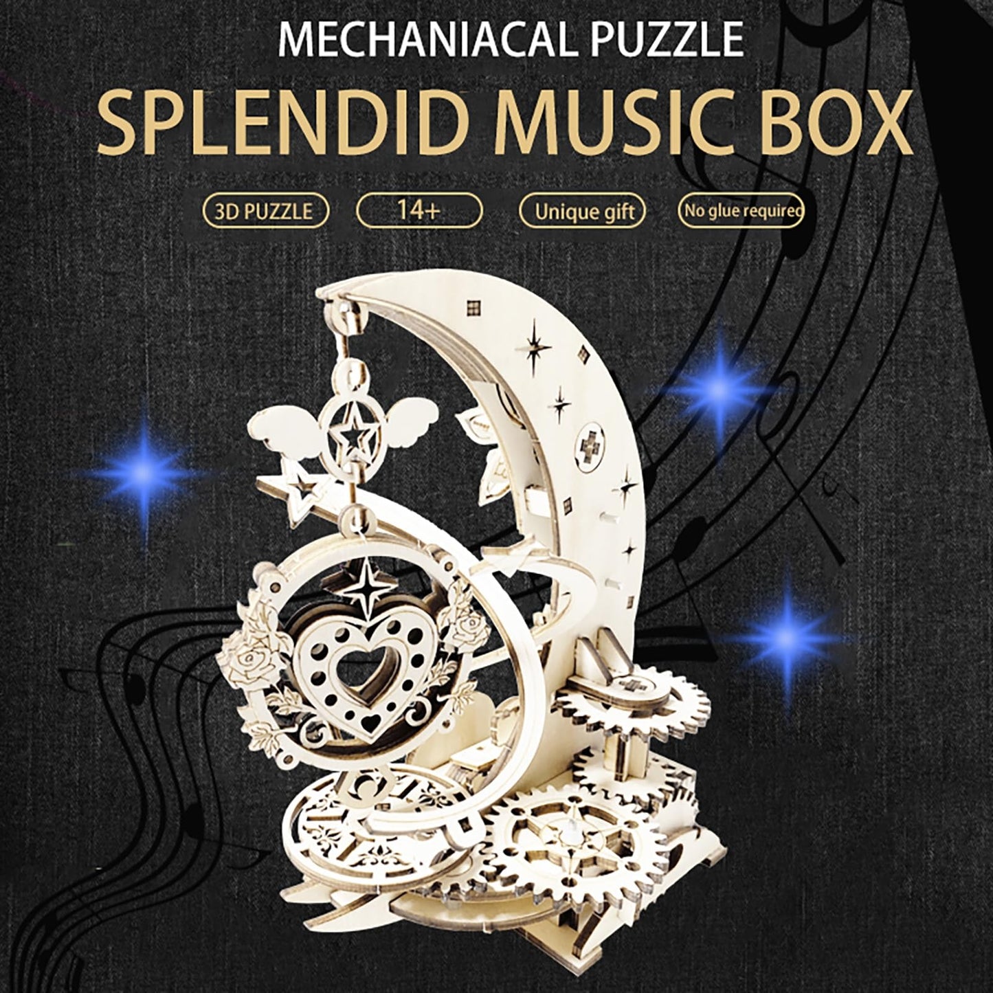 FAUCLY Wooden 3D Puzzle for Adults – Mechanical Music Box Model Kit (DIY Wood Craft, 14+)