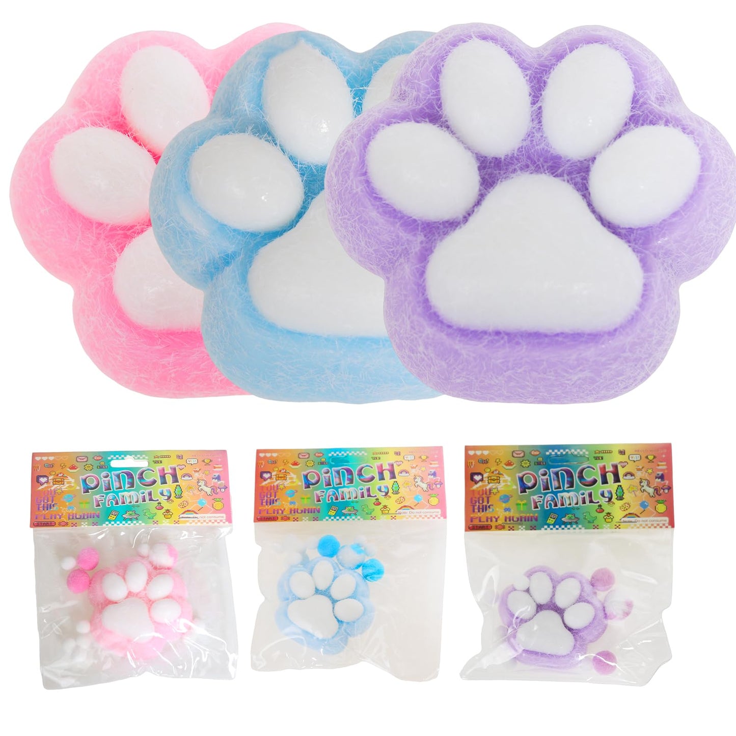 FauKait 3pcs Cat Paw Squishy Toys - Big 3.15in Jelly Fidget Set